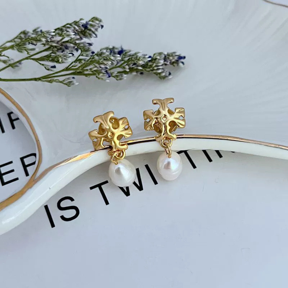 Tory Burch Freshwater Pearl Letter Pendant Earrings